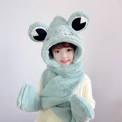 Children's Autumn and Winter New Warm Scarf Hat Glove Integrated Hat Lovely Ear Protection Hat Fashion Baby Bib