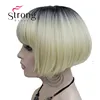 StrongBeauty Neat Bang Short Bob style Wig Blonde Ombre And dark Root Synthetic Natural Full Wigs ► Photo 3/5