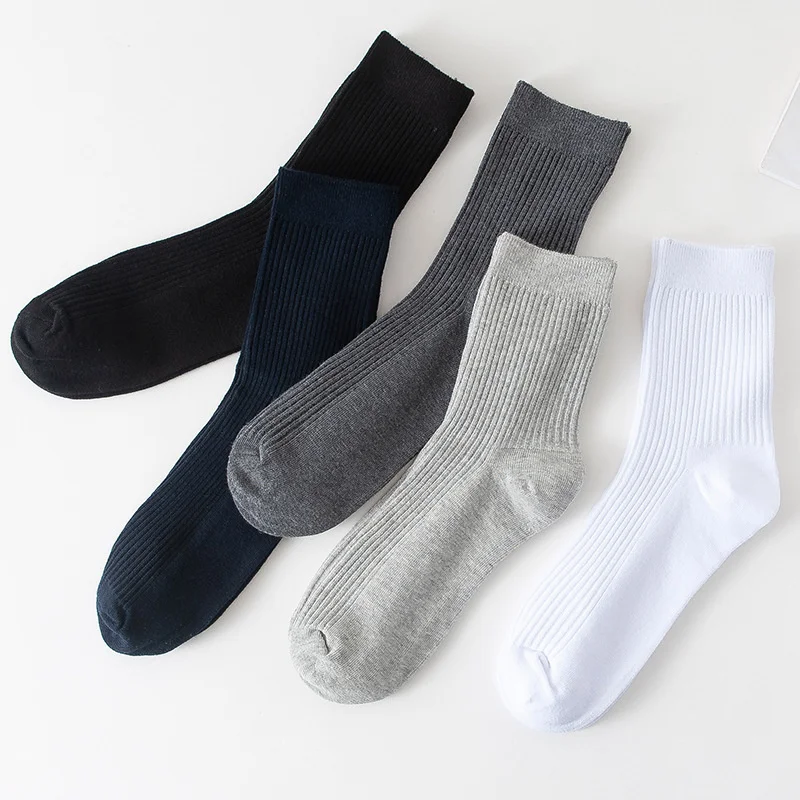 5 Pairs Autumn Winter New Pattern High Quality Male Stocking Pure Color Cotton Business Men High Socks Crew wholesale