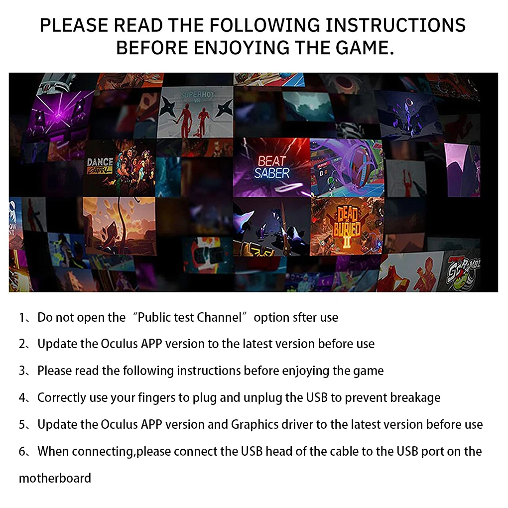 For Oculus Quest 1/2 Link VR Headset Charging Cable Data Line USB 3.0 Type C Data Transfer Type-C To USB-A Cord VR Accessorie