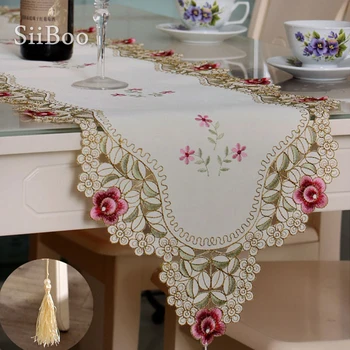 

Pastoral style leaves floral embroidery lace table runners table cover chemin de table tafelloper toalha caminho de mesa SP5477