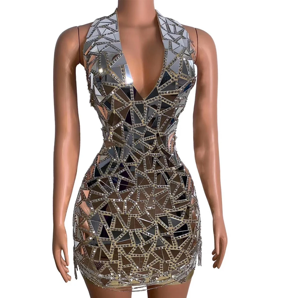 

Shining Sequins Diamonds Costumes Neck-Mounted Dress Shiny Costume For Women Theatrical Costume For Women Singer Costumes Homme