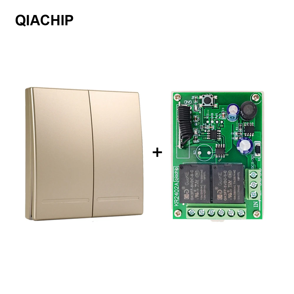 QIACHIP 433 МГц RF Беспроводной RF реле 2CH 6V 24V приемо-Умный дом модуль автоматического включения света 86 стены Панель дистанционного Управление переключатель 10A