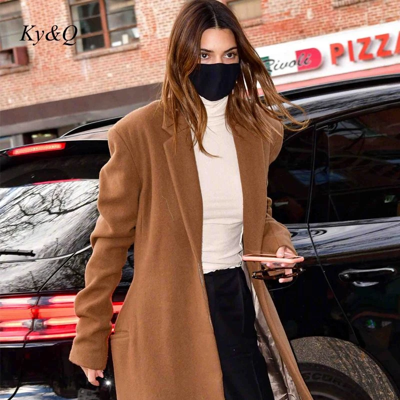 largos de Color Camel para mujer, ropa elegante de lana de manga larga, elegante, para otoño invierno, novedad de y mezclas| - AliExpress