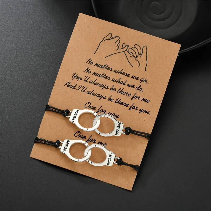 New Handcuff Charm Bracelet For Friendship Couples 2pcs/set Volcanic Stone Bracelets Bead Bangles Women Man Lucky Wish Jewelry