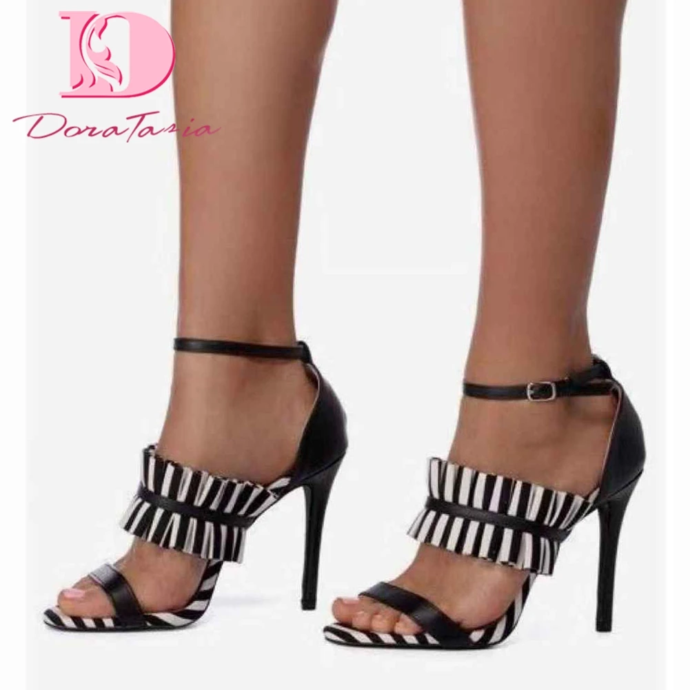 

Doratasia 2020 Dropship Sexy Ruffles Striped Thin High Heels Party Summer Woman Shoes Women Sandals
