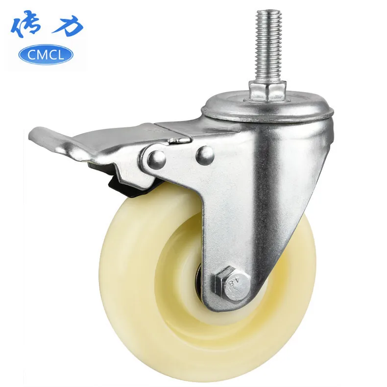 

4 Pcs/Lot Casters 4-inch Screw Rod Brake Wheel M12 Thread Double Universal Diameter 100mm Medium White Nylon Caster