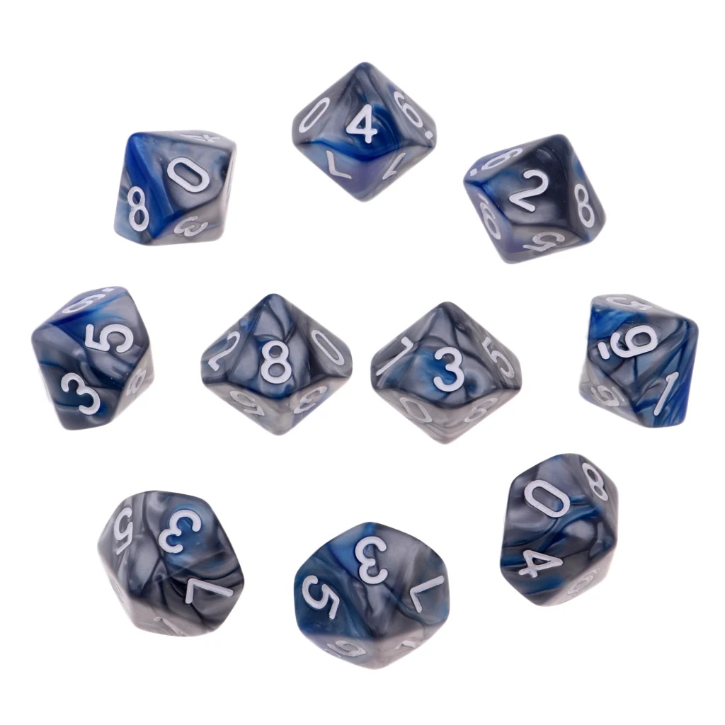 10Pcs Ancient Multi sided dice set of 10 D10 Dungeons D&D RPG Dice Set 10 Sided for Birthday Parties Board Game