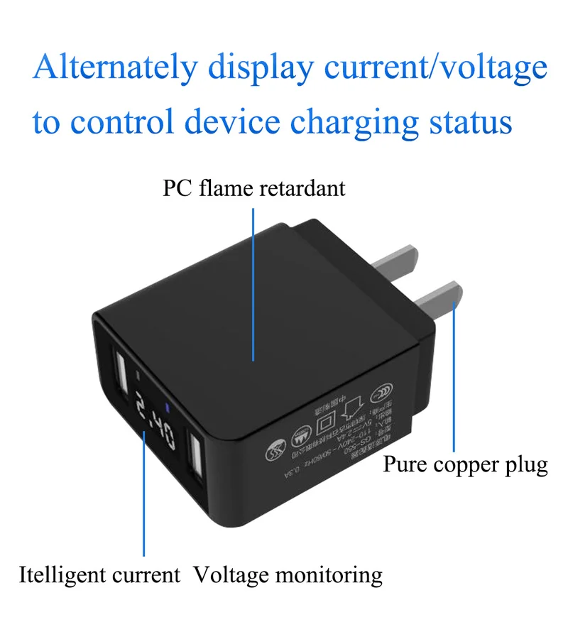 Двойной порт USB быстрая зарядка Смарт экран дисплей мобильного телефона зарядное устройство Универсальный Apple Зарядка голова Путешествия Разъем 2.4A