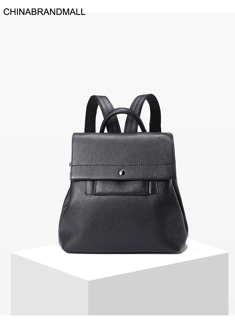 

Genuine Leather Cow Skin Women Big Solid Backpack Multi Pocket School Bag