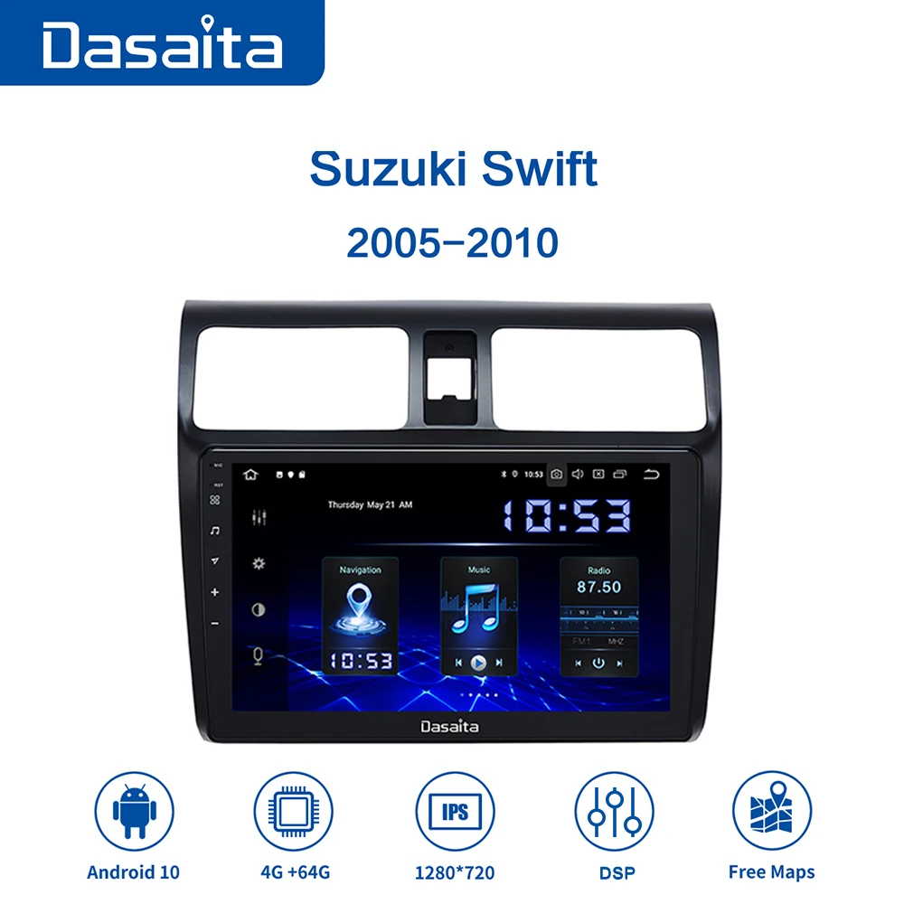 Автомобильный радиоприемник Dasaita 10 2 дюйма IPS Android 0 DSP для Suzuki Swift 2005 2006 2007 2008 2009 2010 GPS