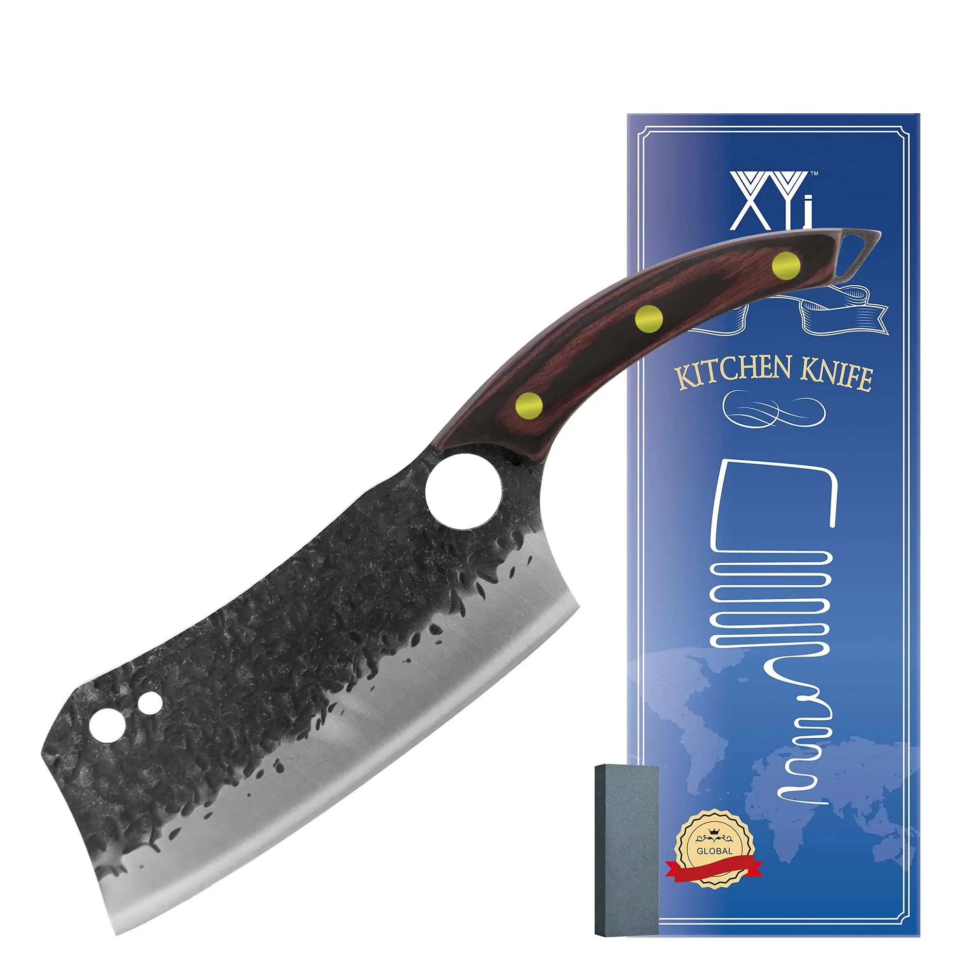 XYj Full Tang 7 Inch Cleaver Slicing Knives Stainless Steel Non-stick Sharp Blade Vegetable Cooking With Mini Whetstone | Дом и сад