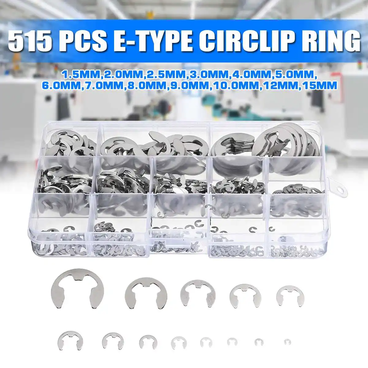 

515pcs 1.5-10mm Stainless Steel Sack Retainer E E-type Circlip Retaining Ring Split Washers