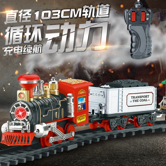 2021 RC Electric Steam Railway Children's Track Toys Suit Simulation Model Smoke Charging Classic Remote Christmas Train Toys 2