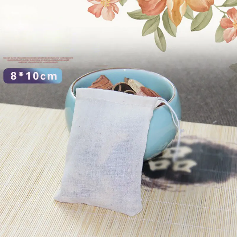 10pcs/lot Empty Cotton Tea Bags Muslin Drawstring Strainer Tea Spice