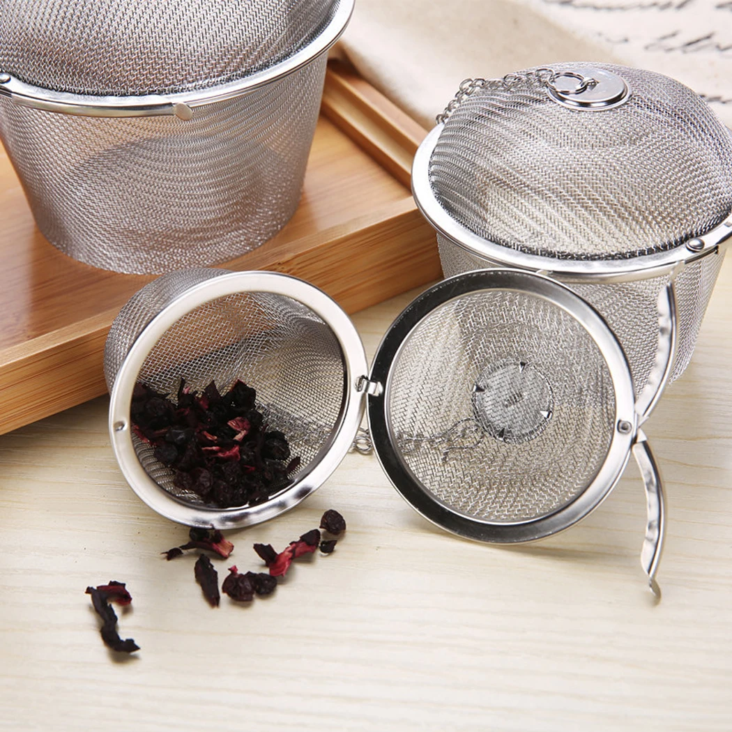 5 Sizes Durable Silver Reusable Stainless Mesh Herbal Ball Tea Spice Strainer Teakettle Locking Tea Filter Infuser Spice Kitchen