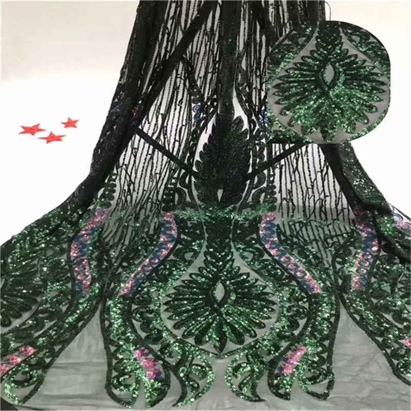 

2019 New design Nigerian lace fabric mixed-color shiny sequins net lace fabric Fashion party tulle lace fabric