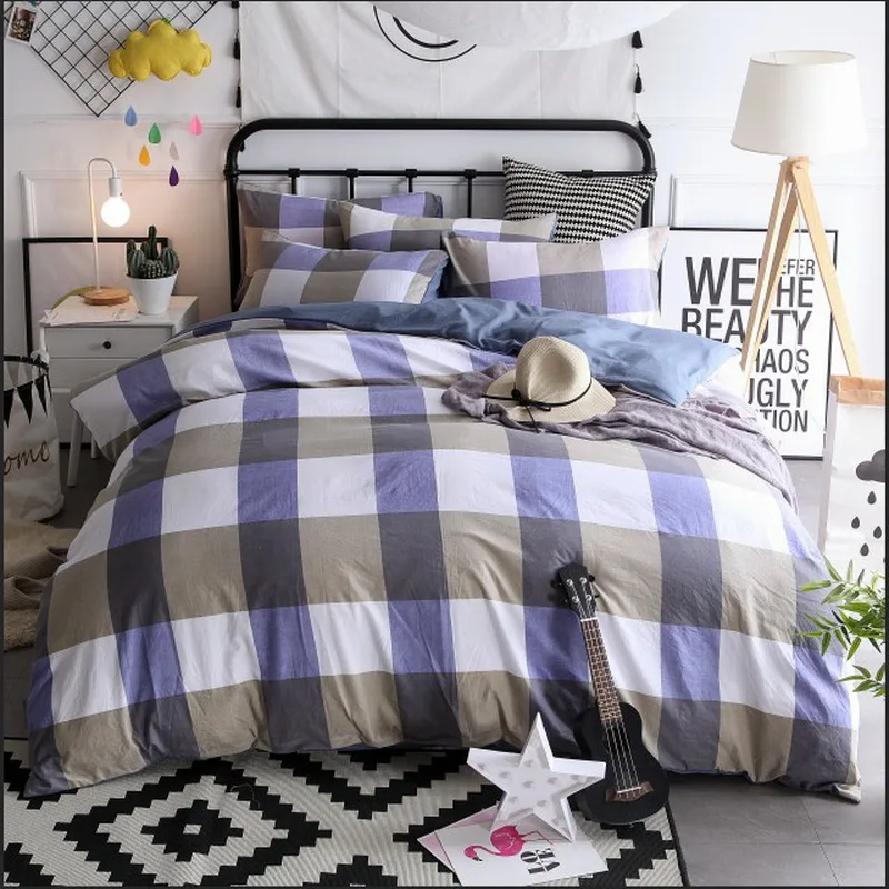 

Striped square men style 4PCS king queen full size Bedding Set duvet cover+Bed sheet+Pillowcase