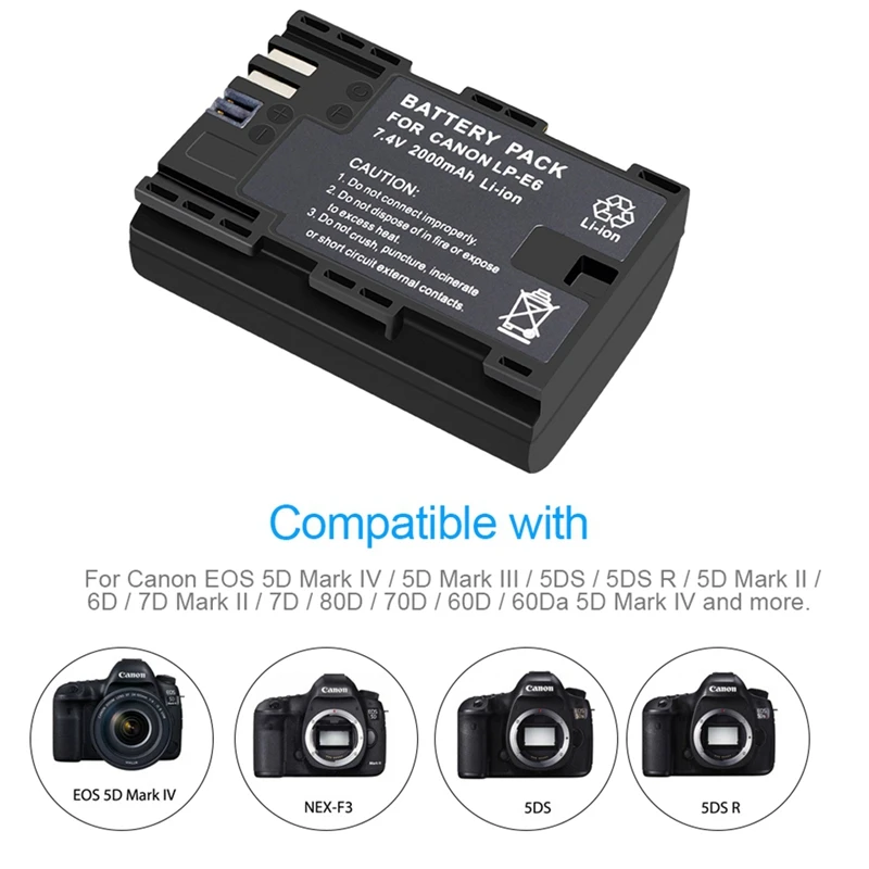 Lp-E6 зарядное устройство ЖК-дисплей двойное зарядное устройство для Canon Eos 5Ds R 5D Mark Ii 5D Mark Iii 6D 7D 80D Eos 5Ds R камера