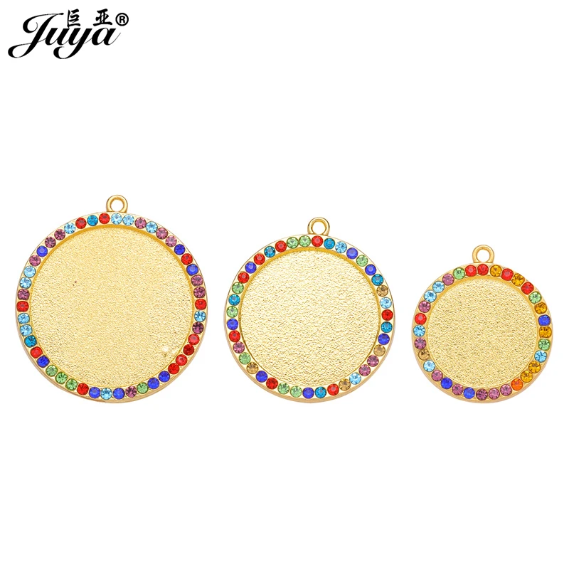 

60PCS 30/25/20mm Cabochon Pendant Base With Diamond DIY Jewelry Making For Pendant Necklace Alloy Tray Crafts jewellery Findings