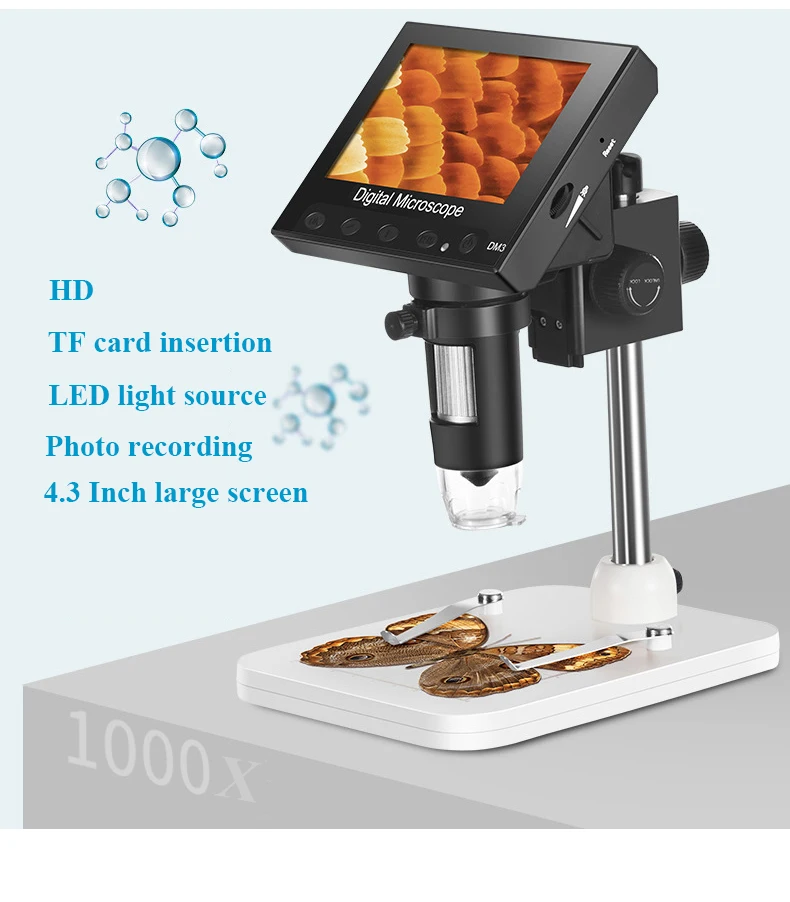 1000X USB цифровой электронный микроскоп 4,3 ''HD720P lcd цифровой микроскоп портативный настольный электронный эндоскоп Лупа DM04