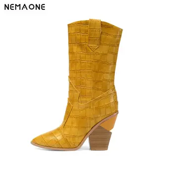 

NEMAONE 2019 New Brand women boots pointed toe wedges shoes autumn winter boots short ladies Western ankle boots for women