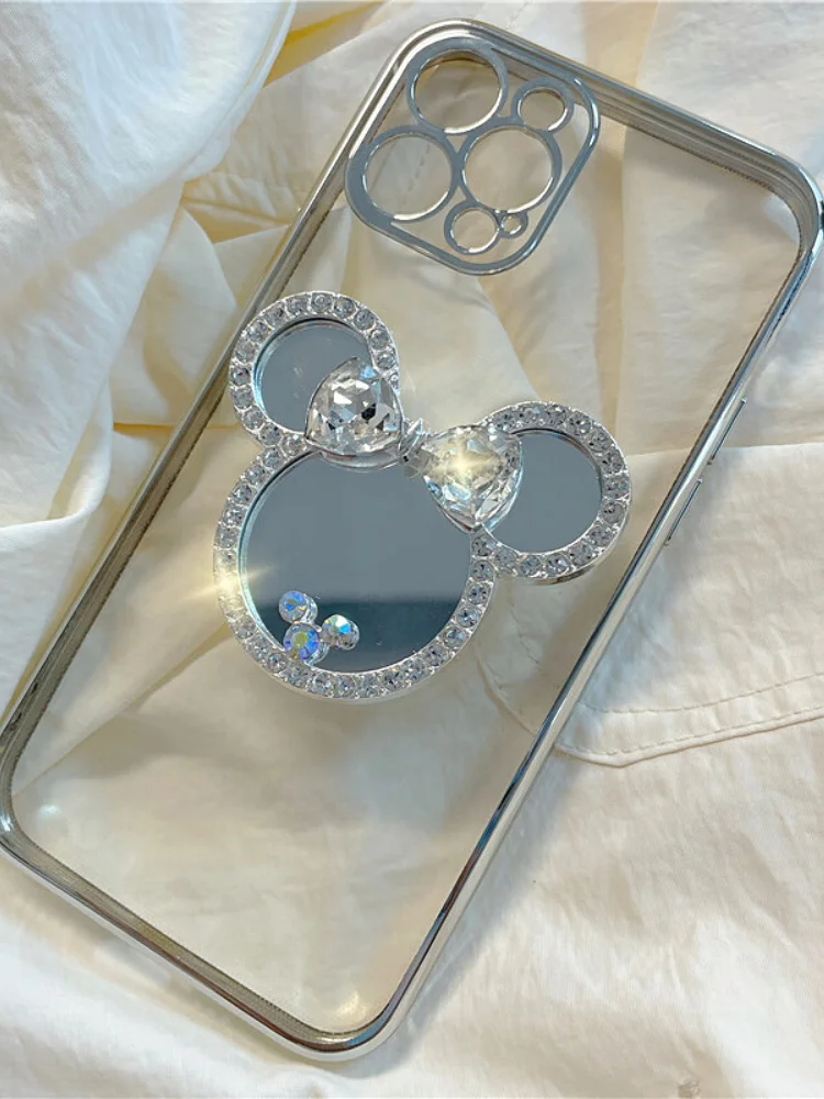 13 pro max cases 12 Luxury Diamond Micky Glitter Mirror Grip Tok Holder Plated Case for iPhone 13 Pro Max 11 XR X XS SE 7 Plus 8 Silicon Cover case for iphone 13 pro max