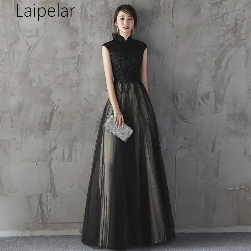 Laipelar, длинные, китайский стиль, Lday, Qipao, размеры S-XXL, Vestidso, элегантные, для вечеринки, женские платья, кружевное, черное, сексуальное, Cheongsam