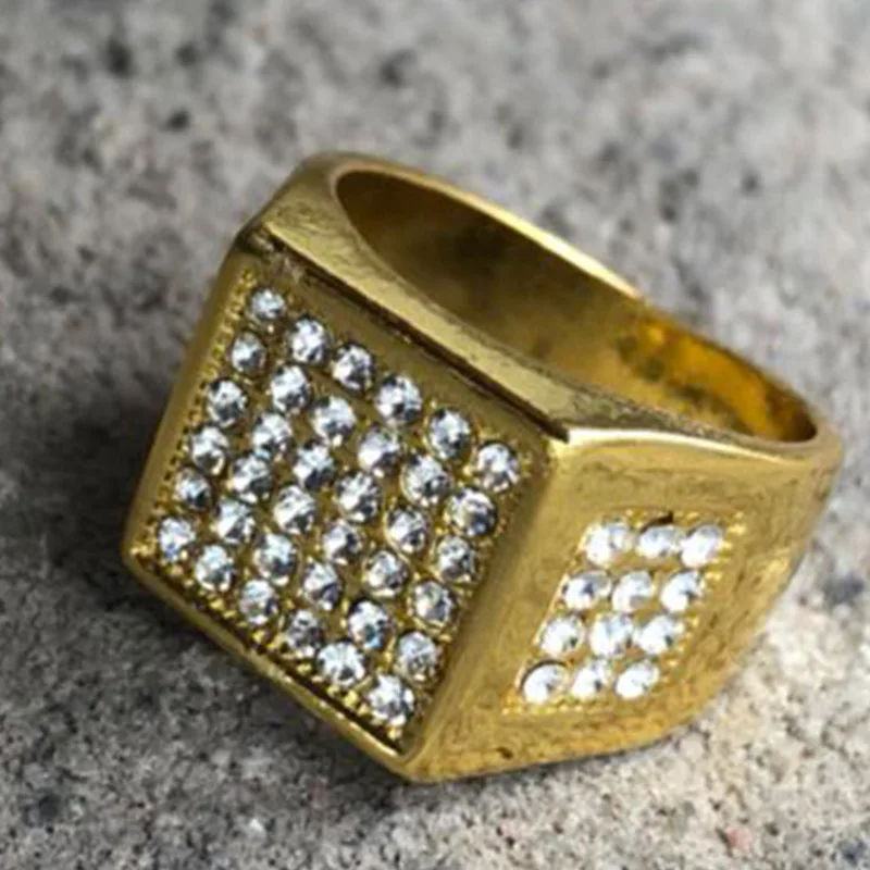 Milangirl микро проложить Стразы Iced Out Bling геометрическое кольцо позолоченные кольца