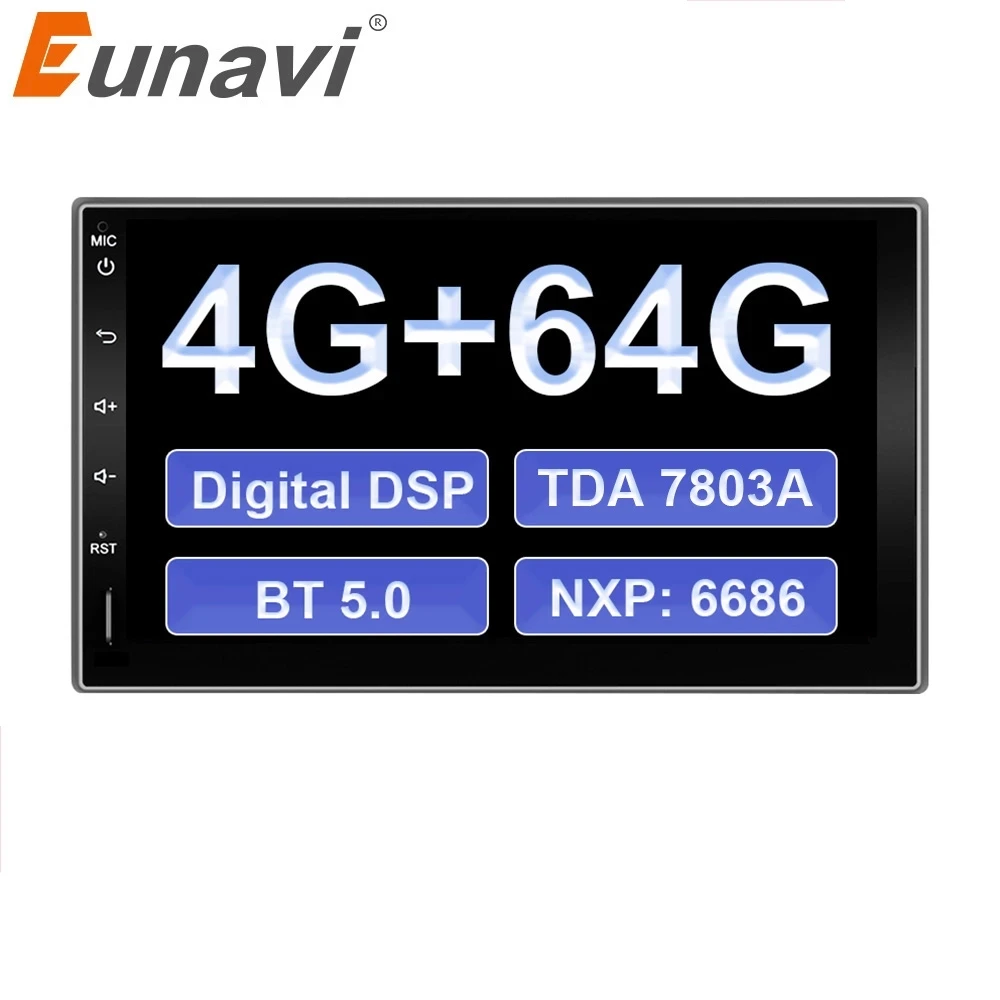 Автомагнитола Eunavi 2 Din Android 10 GPS навигация 4 + 64 ГБ|Мультимедиаплеер для авто| |