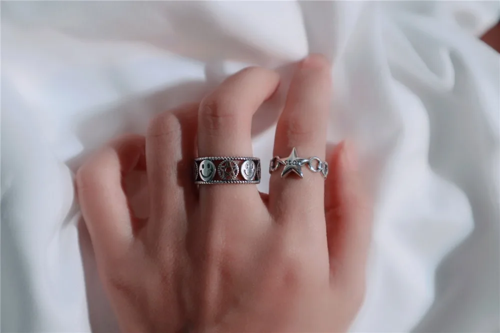 Bijoux, простой стиль, 925 пробы, серебряная звезда, кольца для женщин, подарки, большие Регулируемые кольца на палец