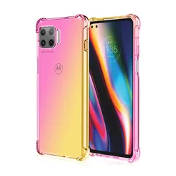 Gradient Clear Shockproof Silicon Phone Case for MOTO ONE 5G (Pink Gold)