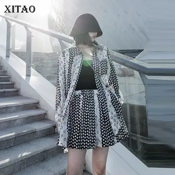 

XITAO Striped Two Piece Set Women Single Breast Pocket Full Sleeve Small Fresh Top Elastic Waist Patchwork Style 2020 ZYQ4081