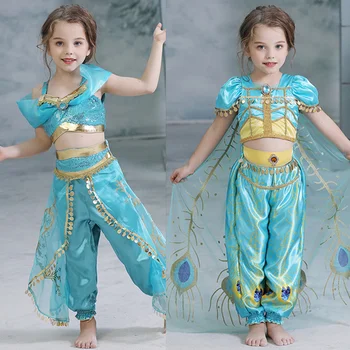 

2019 Movie Jasmine Girls Princess Dance Dress Children Aladdin Halloween Party Performance Cosplay Costume Kids Cosplay Clothing