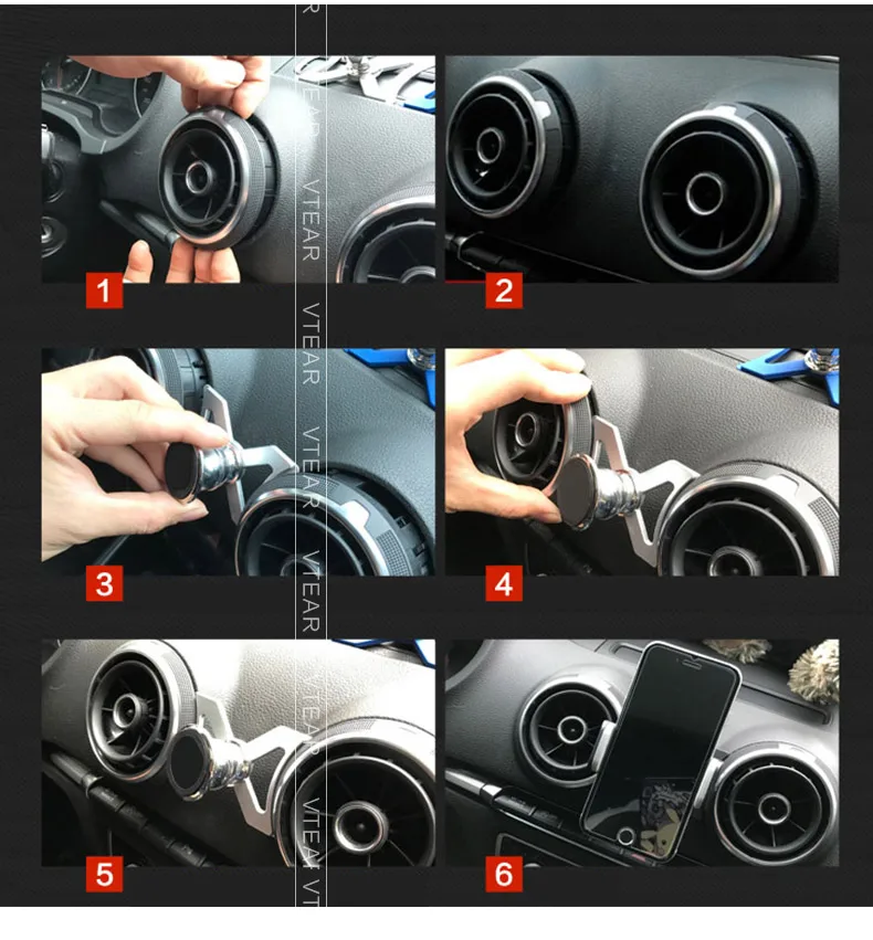 Vtear for Audi A3 Q2L car phone holder rotary air vent outlet mount bracket car-styling 360 degree stand accessories interior