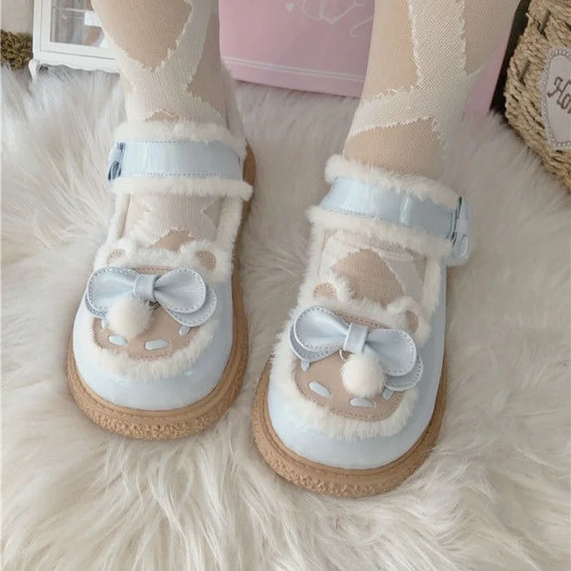 Kawaii женские плюшевые шарики Мэри Джейн модная Лоскутная Женская обувь с бантом