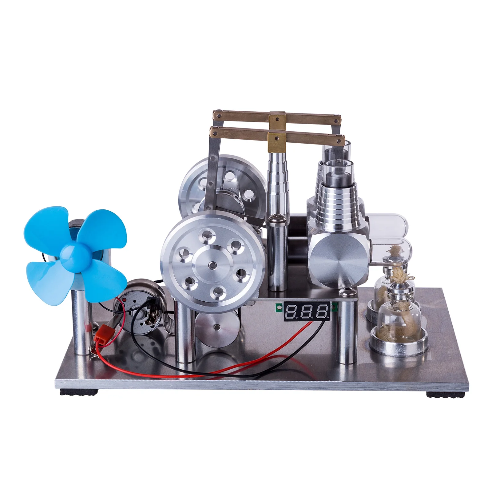 US $208.00 Balance Type Two Cylinder Hot Air Stirling Engine Generator Model Science Experiment Educational Toy with Fan Voltage Meter Bulb