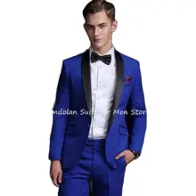 2Pcs Slim Fit Shawl Lapel Coat Custom Made Royal Blue Blazer Trousers Men's Suits Sets Groomsmen Wedding Party Wear Jacket+Pants