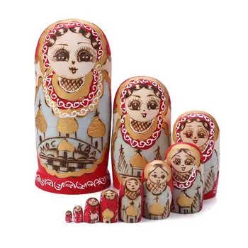 

10PCS Kids Wooden Matryoshka Dolls Toys Russian Nesting Doll Toys for Children Girls Handmade Kids Crafts