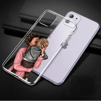 

Fashion Mom Girl Queen Black Brown Hair Baby Case For Phone 11 11Pro Max X XS Max XR 8 7 6 6s Plus 5S SE TPU Woman Phone Cover