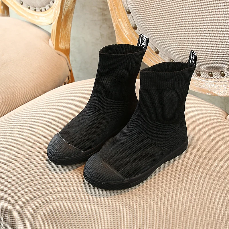 Новинка; осенние детские повседневные ботинки; ботинки до середины икры для маленьких девочек; детская брендовая обувь черного цвета; модная спортивная обувь; теплые ботинки; ботинки без застежки