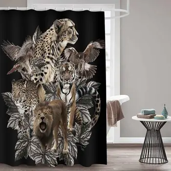 

Bathroom Shower Curtain Set Lion Tiger Leopard Animals Prints Waterproof Polyester Fabric for Curtains Bath Screen Home Decor