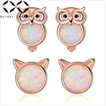 Куинби 925 стерлингового серебра серьги для женщин Свадебная вечеринка опаловые Серьги Девушка День рождения Рождественский подарок сова кошка камень серьги Q5