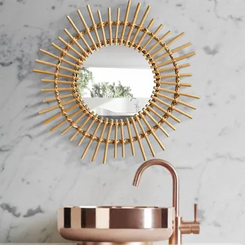

European Style Rattan Plaited Articles Decorative Mirror Wall Accessories Clothes Shop Wall Hangings Dressing Mirror X2694