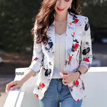 

Blazer Women and Jackets 2021 Ladies tops Button Pockets Office Lady printing White Pink blazer Vintage Women Pink Tops