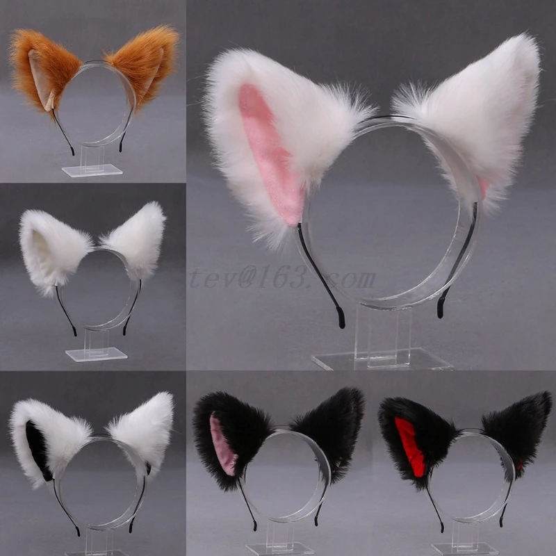 Frauen Realistische Langen Pelzigen Tier Katze Ohren Stirnband Lolita Kawaii Anime Haar Hoop Halloween Cosplay Partei Kopfstück кошачьи ушки – Detail 4