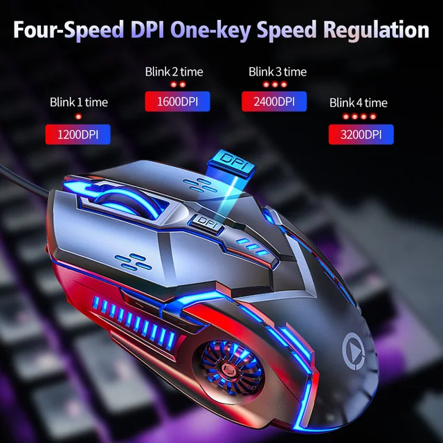 Ratón de juegos 6D de 3200DPI, Mouse silencioso LED luminoso ajustable USB para ordenador portátil, PC, mecánico, 4 de alta velocidad - Imagen 5