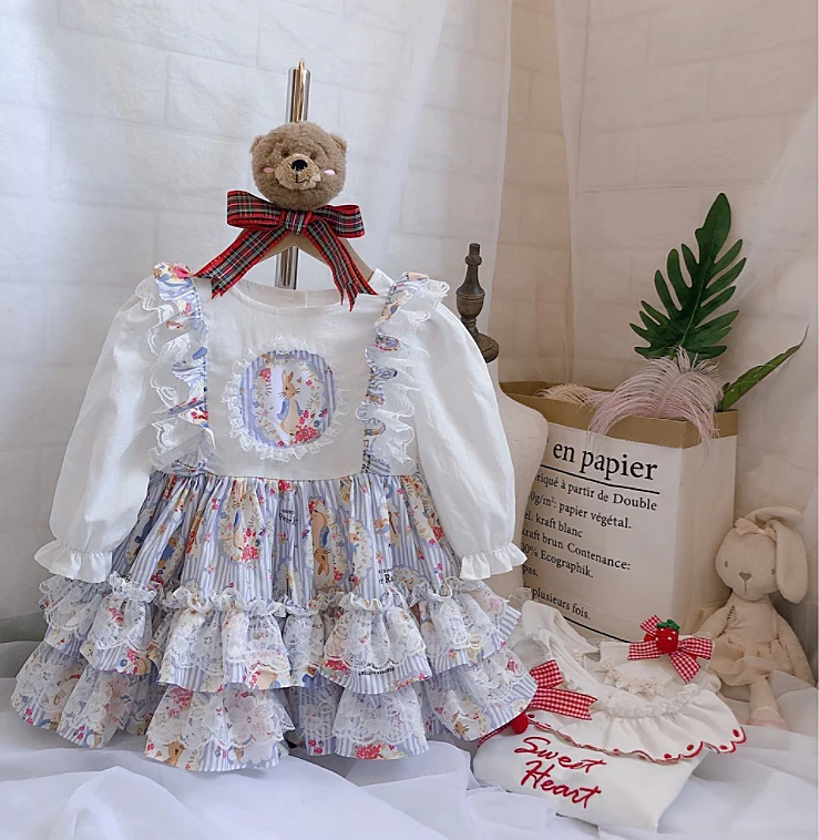 

6450 Toddler Rabbit Tutu Striped Princess Baby Girl Dress 2020Spring Party Wedding Brithday Kid Dress For Girl Wholesale Clothes