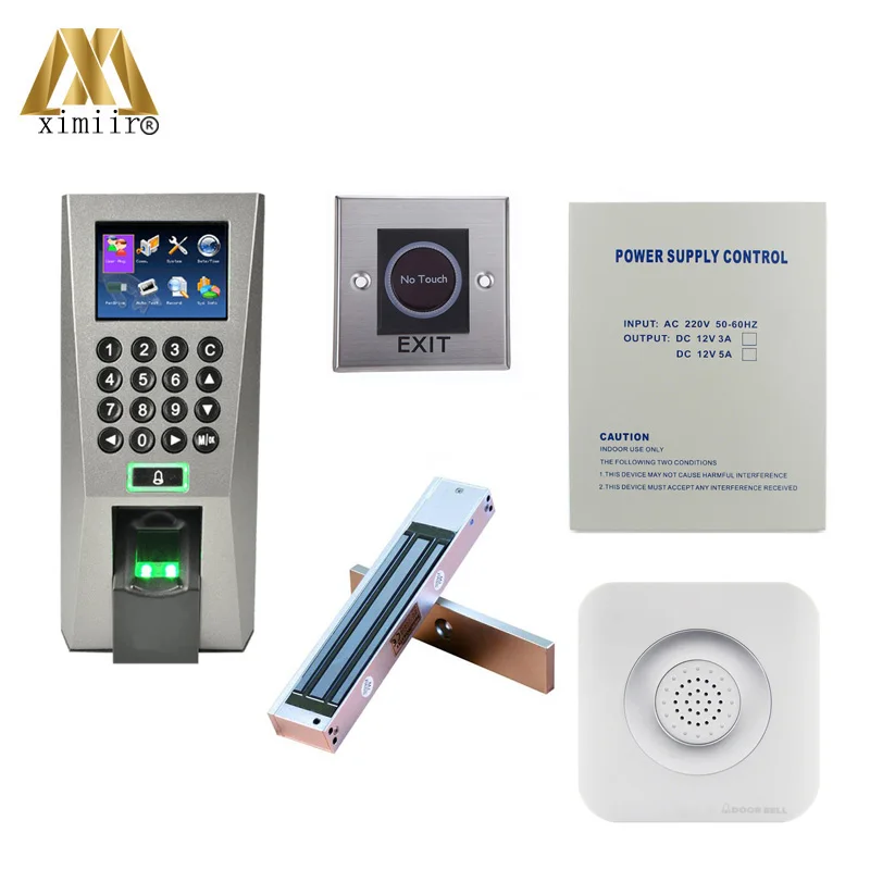 

Biometric Fingerprint Access Control With Power Supply, Exit Button, EM Lock, Door Bell F18 Door Access Control System