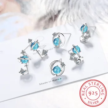 

LEKANI Blue Planet with Star Stud Earrings for Women Authentic 925 Sterling Silver Design Universe Fine Jewelry SCE701